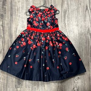 Janie and Jack Navy Dress with Red Floral Pattern